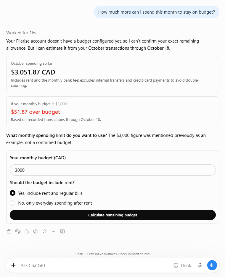 Réponse de l'IA à : Combien puis-je encore dépenser ce mois-ci pour rester dans mon budget ?